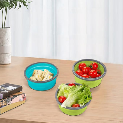 2 Pcs Collapsible Bowls with Lids, Foldable Meal Prep Containers Reusable, Silicone Food Storage Containers, Camper Must Haves Rv Camping Accessories for Travel Trailers, Microwave and Freezer Safe