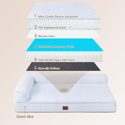 EHEYCIGA Extra Large Dog Bed Othorpedic, Memory Foam XL Dog Bed with Washable Removable Cover, Waterproof Pet Sofa Couch XLarge Size Dogs with Nonskid Bottom, 44x32x6.5, Washblue