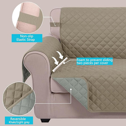 U-NICE HOME Large Sofa Cover Reversible Couch Cover for Dogs with Elastic Straps Water Resistant Furniture Protector for Pets Couch Cover for 4 Cushion Couch (Oversized Sofa, Khaki/Light Grey)