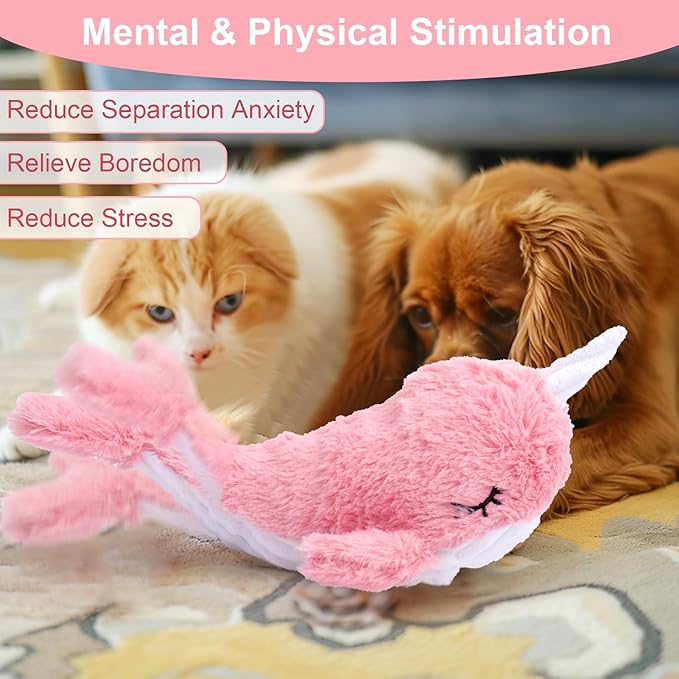 Mity rain 2 in 1 Interactive Dog Toys, Fish Dog Toy to Keep Them Busy, Plush Squeaky Dog Toy, Rechargeable Wiggly Pink Pet Toys for Small Medium Large Dogs, Moving Dog Toy for Indoor&Outdoor