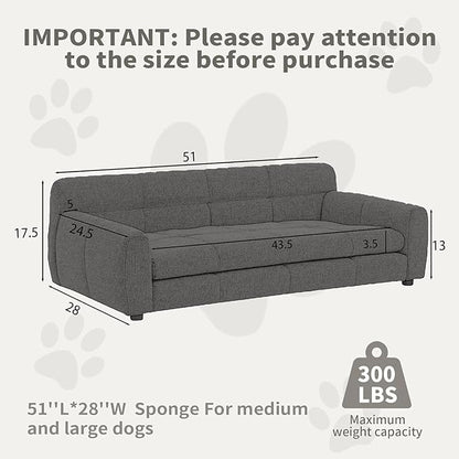 Dog Couch Bed with Backrest and Armrest, Durable Pet Sofa with Soft Foam Cushion, Elevated Dog Couch Bed with Legs for Medium and Large Dogs, Stone Grey