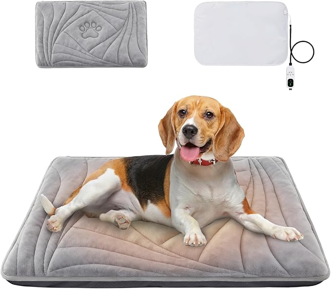 Dog Heating Pad with Washable Cover, Soft Plush Pet Heating Pad with 9 Adjustable Temperature, Timer, Chew-Resistant Cord, Waterproof Electric Heated Pet Bed Mat for Dogs and Cats Indoor
