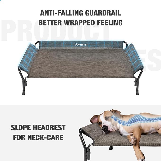 Veehoo Medium Elevated Dog Bed, Guardrail, Non-Slip, Chewproof, Washable & Breathable Teslin Mesh, Brown