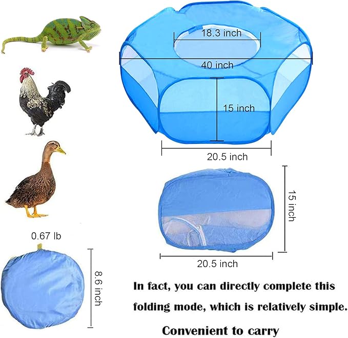 Small Animal Cage, Pet Playpen, Play Tent, Indoor/Outdoor Bedding Fence, Portable Pen for Hamster, Guinea Pig,Bunny, Puppy, Ferret, Rat, Cat, Chinchilla, Bearded Dragon, Hedgehog (Cover-Blue)