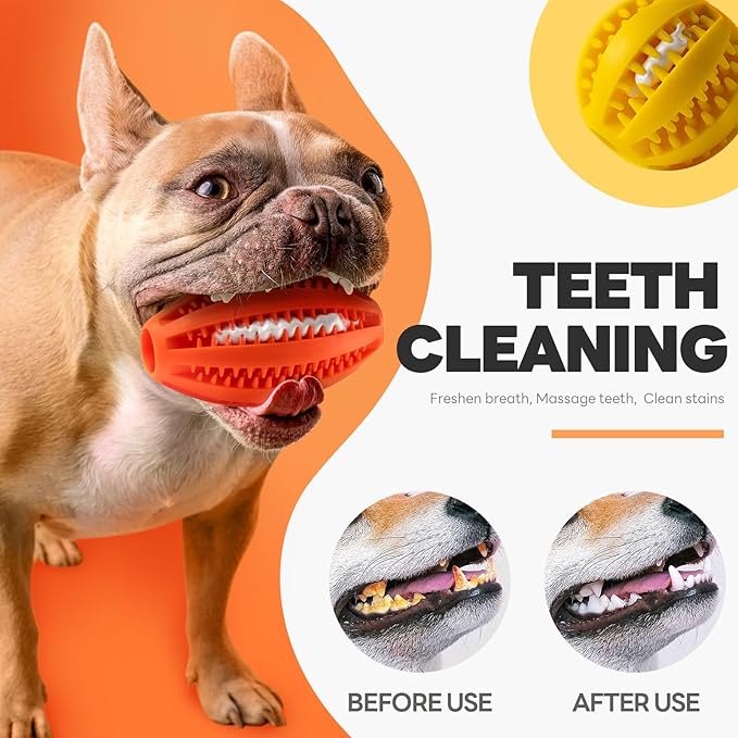 Volkee Puzzle Toy for Small & Smart Dogs, Interactive Chew Toys for Boredom, Enrichment Toys to Keep Them Busy, Treat Dispensing Ball for Puppy Dog Teething and Training(1 Yellow+1 Orange)