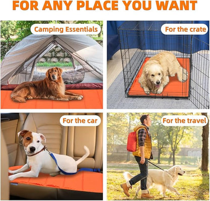 BDEUS Travel Dog Bed, Outdooor Camping Pet Mat, Portable Place Mat with Handle, Easy to Clean, Waterproof & Portable and Odor Resistant Pet Cooling Pad (X-Large 51" x 35", Orange)