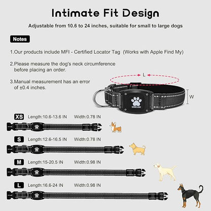 GPS Dog Collar Tracker 2-in-1,Reflective Waterproof Pet Collar,iOS-Only,No Monthly Fees,Unlimited Range,Ideal for Dog Tracking pet Tracker,for Small Medium Large Dogs(L (16.6"-24"), Black)