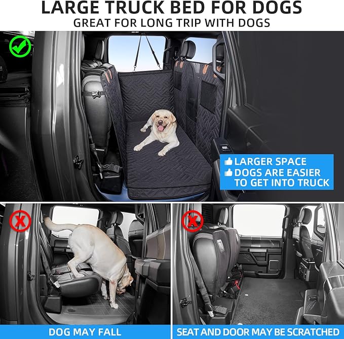 ABE Dog Car Seat Cover for Back Seat,Seat Covers for Trucks,Dog Hammock for Truck,Back Seat Extender for Dogs,Pet Seat Cover for Truck F150 & F-Series (Black, RAM1500)