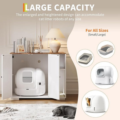 Extra Large Cat Litter Box Enclosure with Scratch Pad, Large Automatic Litter Box Furniture, Dog-Proof Litter Cabinet with Outlet, Space for Cat Stuffs