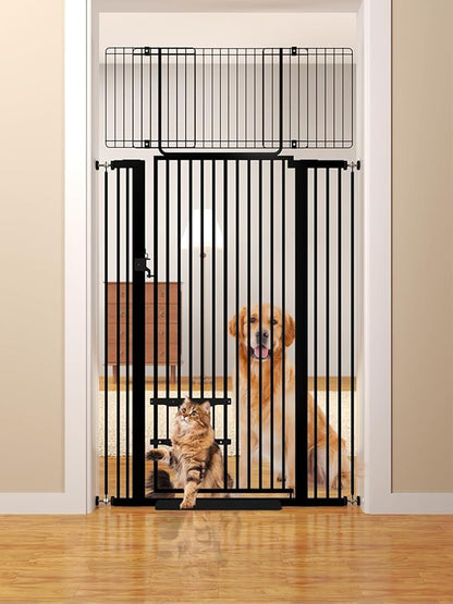 71" Extra Tall Cat Gate 29.5-40.6 Wide Pet gate with Small Cat Door,Pet Gate NO Drilling Pressure Mount Kit for Cats and Dogs Indoor Doorways liveing Room Bedroom-Black
