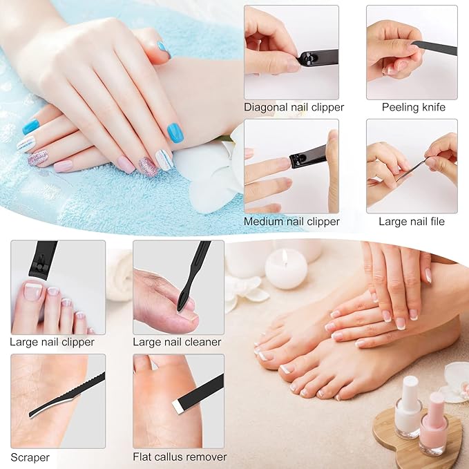 Nail Clippers Sets High Precisio Stainless Steel Nail Cutter Pedicure Kit Nail File Sharp Nail Scissors and Clipper Manicure Pedicure Kit Fingernails & Toenails with Portable cas (Red/Black_25 in 1)