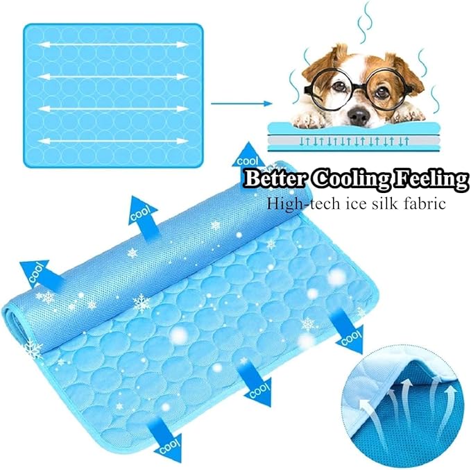 SOMOYA Dog Self Cooling Mat Pet Washable Cooling Pads Blanket Sleeping Kennel Mat,Ice Silk Sleep Mat Pad Non-Toxic Breathable Sleep Bed Beach for Large Dogs Cats (Blue, 27.5x19.7 in)