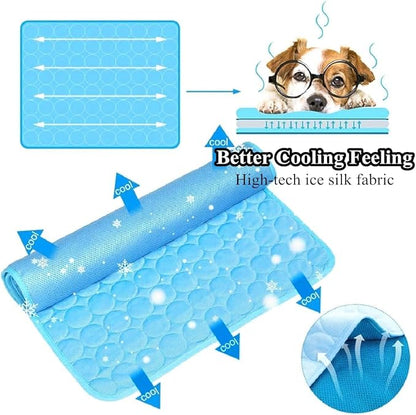 SOMOYA Dog Self Cooling Mat Pet Washable Cooling Pads Blanket Sleeping Kennel Mat,Ice Silk Sleep Mat Pad Non-Toxic Breathable Sleep Bed Beach for Large Dogs Cats (Blue, 27.5x19.7 in)