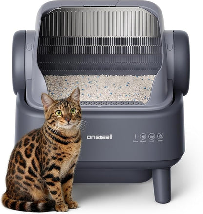 oneisall Self Cleaning Litter Box: Ease S1 Open-Top Cat Litter Box Rinsable Easy Clean, with Safety Protection & 11L Large Waste Bin & 40pcs Waste Bags, Automatic Cat Litter Box for Multiple Cats