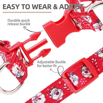 PUPTECK No Pull Christmas Dog Harness Soft Adjustable Basic Nylon Step in Puppy Vest Outdoor Walking with ID Tag, Red, M