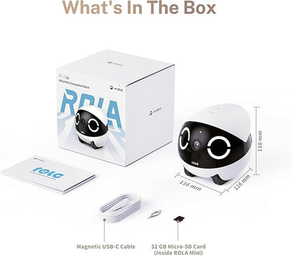 Enabot EBO ROLA Mini FamilyBot 2K Pet Camera Robot: Movable Indoor Camera Battery-Powered with Phone App, One-Touch Call, 2-Way Talk, Night Vision, Motion Detection, Video Recording