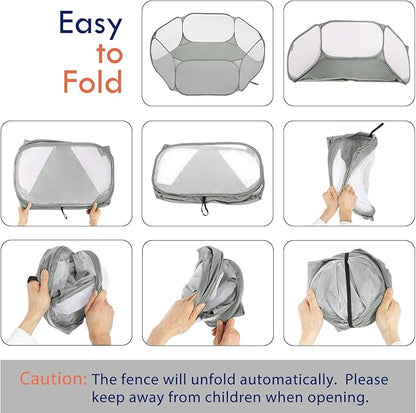 Pawaboo Small Animals Playpen, Waterproof Small Pet Cage Tent with Strong Steel Wire Frame, Portable Outdoor Yard Fence for Chick/Kitten/Puppy/Guinea Pig/Rabbits/Hamster/Chinchillas, Gray