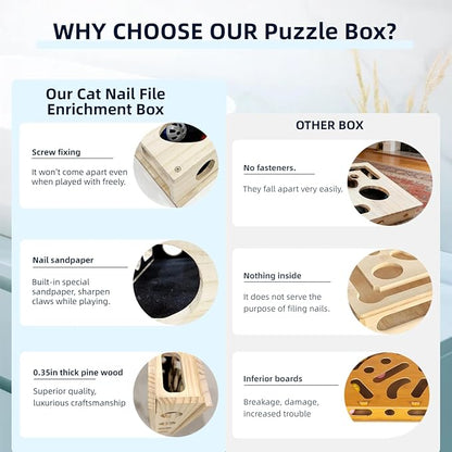 Cat Nail File Scratch Enrichment Box Enrichment Puzzle Toy for Indoor Cats Interactive Cat Scratch Puzzle Enrichment Box Toy with Sandpaper and Bell Ball, Nail File Stress for Cats