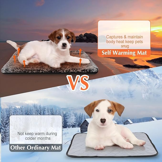 Drydiet 4 Pack Self Warming Cat Pads Self Heating Cat Mat Washable Homeless Dogs Thermal Pads Kennel Pad Reflects Body Heat Warm Crate Bed Mat for Indoor Outdoor Pet(Gray,18 x 24 Inch)