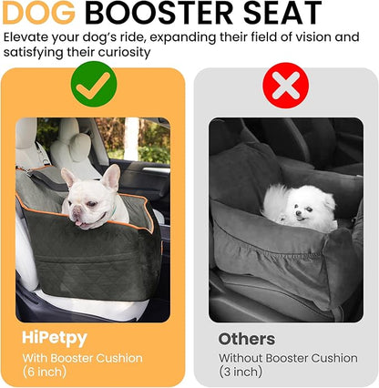 HiPetpy Dog Car Seat for Small Dog, Booster Seat for Dogs Under 30lb, Elevated Pet Seat with Pockets, Anti-Slip Bed for Car, Perfect for Front & Back Seats with Safety Leash (Black/Grey, Medium)