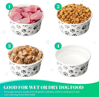 Potchen 30 Pieces Disposable Dog Bowls 12 oz Small Pet Feeding with Printed Pattern Dishes for Small Pet Paper Food Travel Bowls for Feeding Dogs and Cats Puppies Dry Wet Food Water