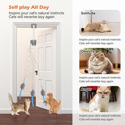 Rechargeable Electric Cat Teaser with Remote – Interactive Door Clip Teaser for Cats, 2 Motion Modes (360° Spin & Irregular Jumping), Smart Auto Cat Toy for Exercise & Fun (No Remote) (Grey)