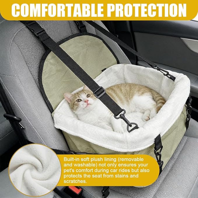 Dog Car Seats for Small Dogs, Portable Soft Auto Pet Booster Seats with Adjustable Safety Leash, Foldable Puppy Travel Seat with Storage Pocket for Cars, SUVs, Trucks(Green)