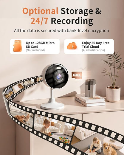 2K Cameras for Home Security, 5G & 2.4G WiFi Security Camera Indoor Outdoor for Baby Pet Dog Cat Nanny, 2-Way Audio, Color Night Vision, Siren, 24/7 Local Recording, IP65, Work with Alexa, K07-2P