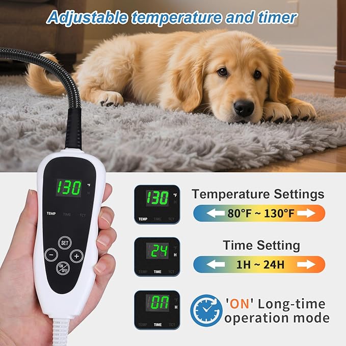GOLOPET Large Dog Heating Pad 36x24 in with Smart Thermostat Switch and Power Line Protection Tube,Obtained MET and UL Dual Certification,Waterproof Pet Heating Pad with Long Velvet Cloth Cover