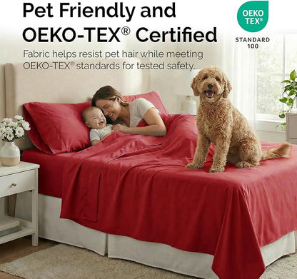 Southshore Fine Living, Inc. Extra Deep Pocket Twin XL Bed Sheets, 4-Piece Ultra Soft Red Sheets with 21" Deep Twin Fitted Sheet, Oversize Flat Sheet, 2 Pillowcases, Chili Pepper