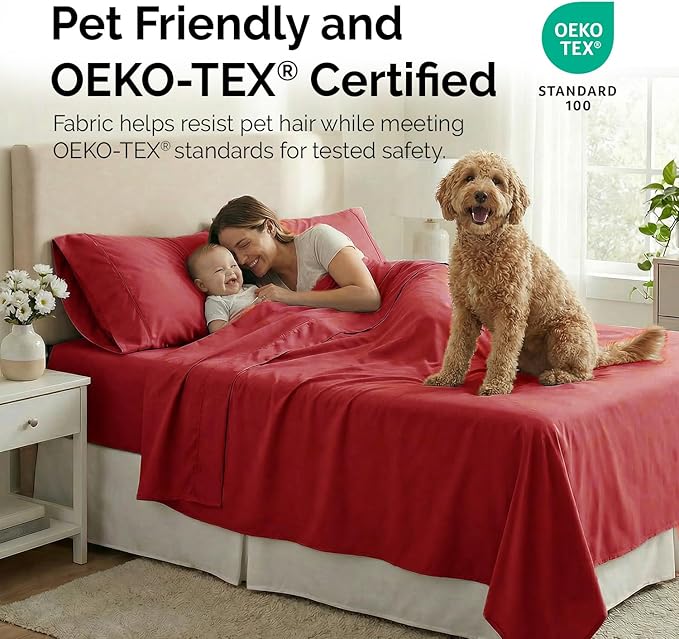 Southshore Fine Living, Inc. Extra Deep Pocket California King Sheets Set, 6-Piece Premium Bed Sheets with 21" Deep Pocket Cal King Fitted Sheet, Oversized Flat Sheet, 4 Pillowcases, Chili Pepper Red