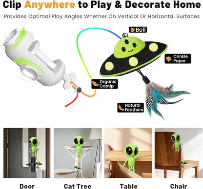 Cat Laser Toy, 2-in-1 Interactive Cat Toys with Dual Laser & Catnip Dangler, Smart Motion-Activated Random Trajectory, 4 Speed Modes, Rechargeable, Quiet & Clamp Design for Bored Indoor Cats