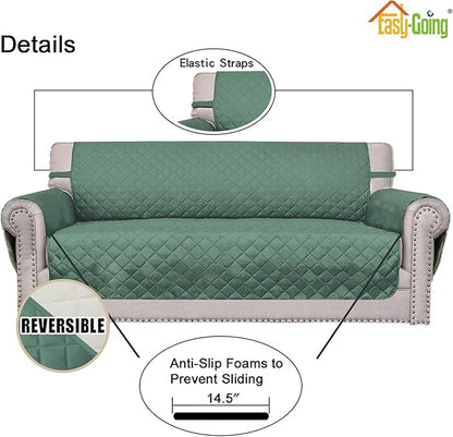 Easy-Going Sofa Slipcover Reversible Loveseat Sofa Cover Couch Cover for 2 Cushion Couch Furniture Protector with Elastic Straps for Pets Kids Dog Cat (Oversized Loveseat, Cyan/Ivory)