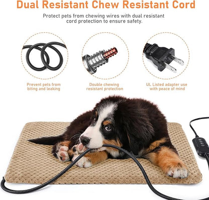 INVENHO Heated Dog Bed, Waterproof Adjustable Temperature Dog Cat Heating Pad with Timer, Indoor Pet Heating Pad for Cats Dogs Electric Pads for Dogs Cats, Pet Heated Pad