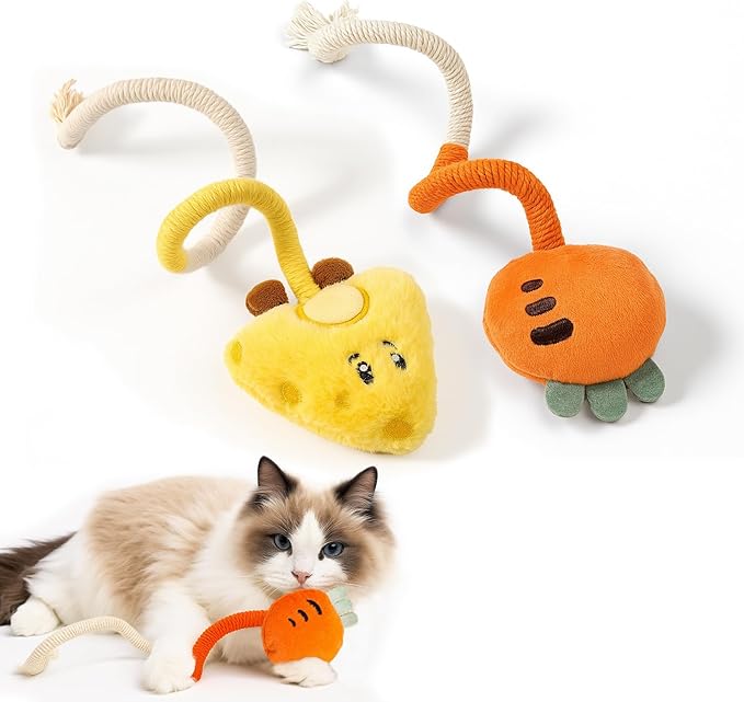 Kingtree Cat Toy Chew Ropes, 2 Pack Cotton Rope Cat Chew Toys Interactive Catnip Rope Toys for Indoor Cats Teeth Cleaning, Bite Resistant Chew Ropes Without Wire