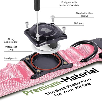 2026 Upgrade Waterproof AirTag Dog Collar, Military Tactical Dog Collar with AirTag Holder, Comfortable Control Handle and Metal Buckle, GPS Dog Collar Holder for Medium to Large Dogs (Pink, XL)