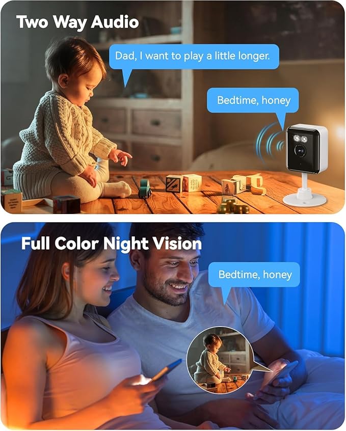 2.4/5GHz Home Cameras Indoor, 2K Security Camera Indoor for Dog/Pet/Nanny/Baby with US Phone App, AI Text Recognition, Smart Search, Color Night Vision,2 Way Talk Mini Cam,Human Detection,4 Packs