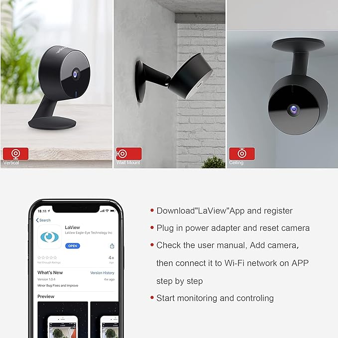 LaView 4MP 2K Cameras for Home Security Indoor,Home Security Camera for Baby/Elder/Pet/Nanny,Baby Cam Starlight Sensor Color Night Vision,US Cloud Service,Works with Alexa