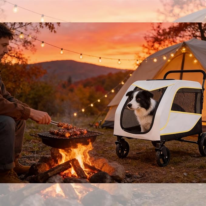 3.6x2.3x3.5Ft Dog Stroller for Large and Medium Dogs, Easy-Fold Dual Entry Pet Wagon with One-Foot Brake, All-Terrain Cart with Air Mesh for Senior Pets Up to 176 Lbs