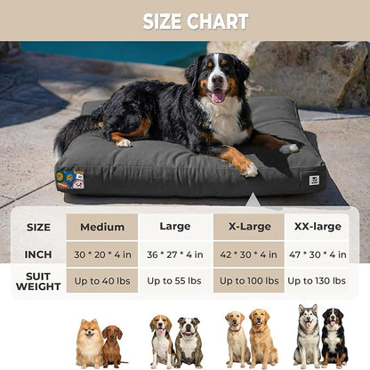 Sytopia 36 Inch Waterproof Indestructible Canvas Outdoor Dog Bed for Large and Medium Dogs, Chew Proof Dog Crate Bed with Washable Removable Cover, Indoor Outdoor Patio Pet Pad, Dark Grey
