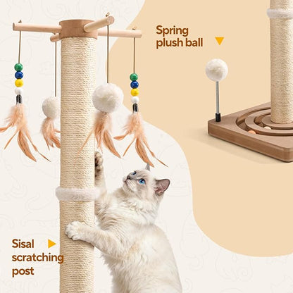 LIFLIX 25 Inches Cat Scratching Post with Interactive Toys, Sisal Cat Scratch Post with Sturdy Ball Track Base for Indoor Cats and Kittens