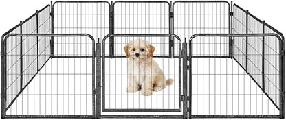 Indoor Dog Playpen - 24 inch, 12 Panels for Small and Puppy Size Dogs - Heavy Duty Metal Portable Pet Fence with Black Anti-Rust Coating - Play Pen w/Extra Wide Gate
