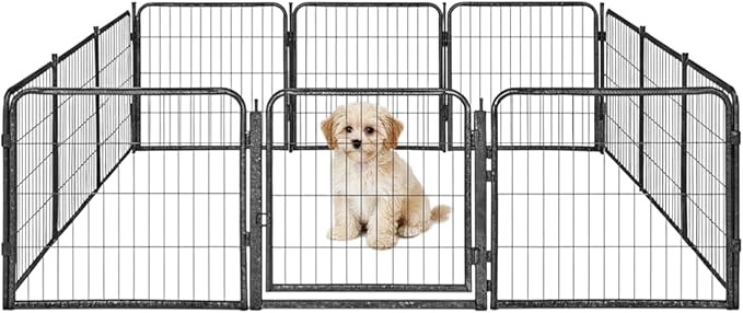 Outdoor Dog Playpen - 24 inch, 12 Panels for Small and Puppy Size Dogs - Heavy Duty Metal Pet Fence with Black Anti-Rust Coating - Portable Exercise Play Pen for RV, Camping, and Yard