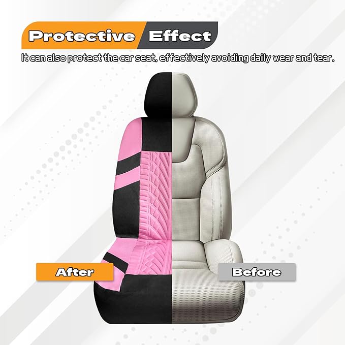 2PCS Car Front Seat Cover with 2 Headrest Covers, Breathable Waterproof Seat Covers for Front Seats, Universal Seats Cover Protector Car Accessories for Most Vehicles (Pink)
