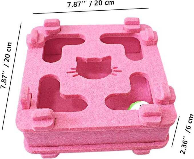IUHKBH Cat Puzzle Toy, Soft Felt Intelligence Mind Game Track Balls Interactive Kitten Toy Puzzle Box for Indoor Cats, Easy to Assemble [Pink]