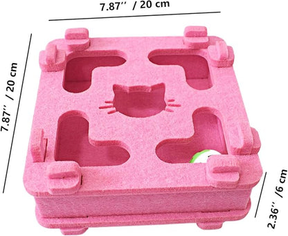 IUHKBH Cat Puzzle Toy, Soft Felt Intelligence Mind Game Track Balls Interactive Kitten Toy Puzzle Box for Indoor Cats, Easy to Assemble [Pink]