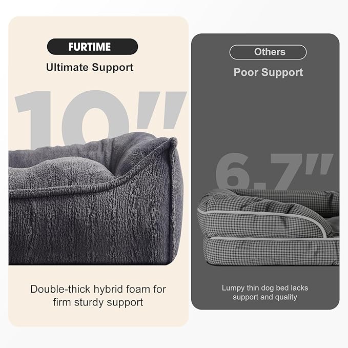 FURTIME XXL Orthopedic Dog Beds Large Sized Dog, Extra Thick Supportive Comfort Pet Sofa, Ergonomic Slant Dog Couch Bed with Removable Washable Cover, Ultra Soft Surface & Non-Slip Bottom, Grey, 48"