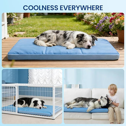 Orthopedic Dog Cooling Mat: Extra-Thick Self-Cooling with Removable Memory Foam & Non-Slip Bottom – Non-Toxic Gel – Indoor & Outdoor Summer Use for Dogs & Cats from 46-80 lbs