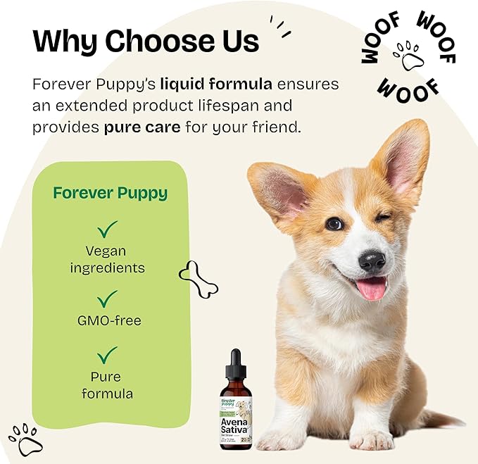 Forever Puppy Dog Calming Drops - Natural Stress & Separation Support - Avena Sativa Oat Extract for Barking, Fireworks & Travel - Brain & Nervous System Wellness - 2 fl oz