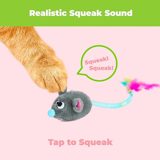 Catify by Best Pet Supplies Interactive Cat Toys – Plush, Motion-Activated & Squeaking Toys with Premium North American Catnip for Indoor Cats & Kittens - Squeaking Mice Set, Beige & Gray